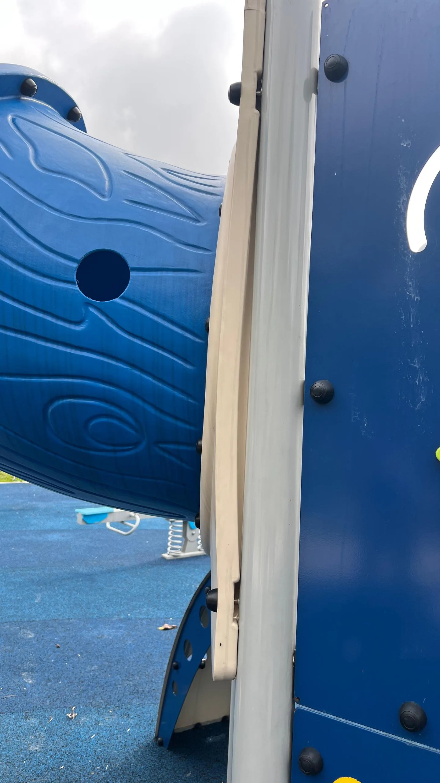 Close-up of blue playground equipment at Alam Impian